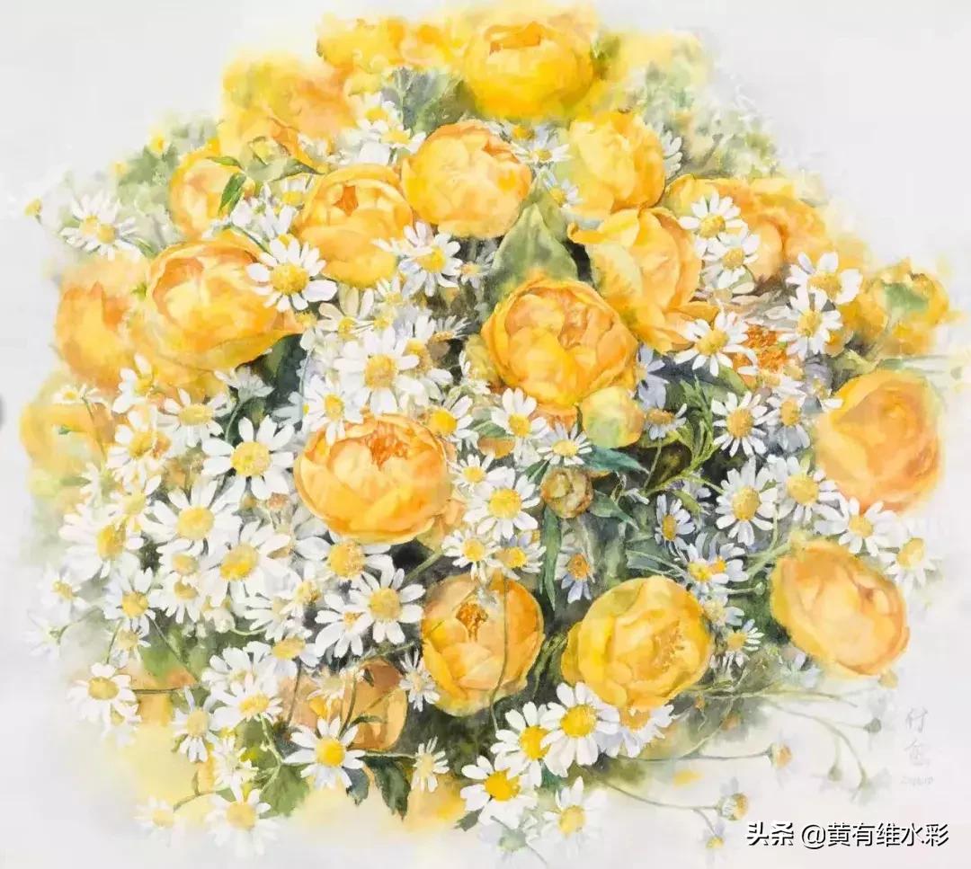 小清新水彩画玫瑰花,水彩画雨中玫瑰