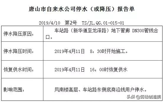 唐山市开平区最新停水停电通知,停电停水的通知唐山