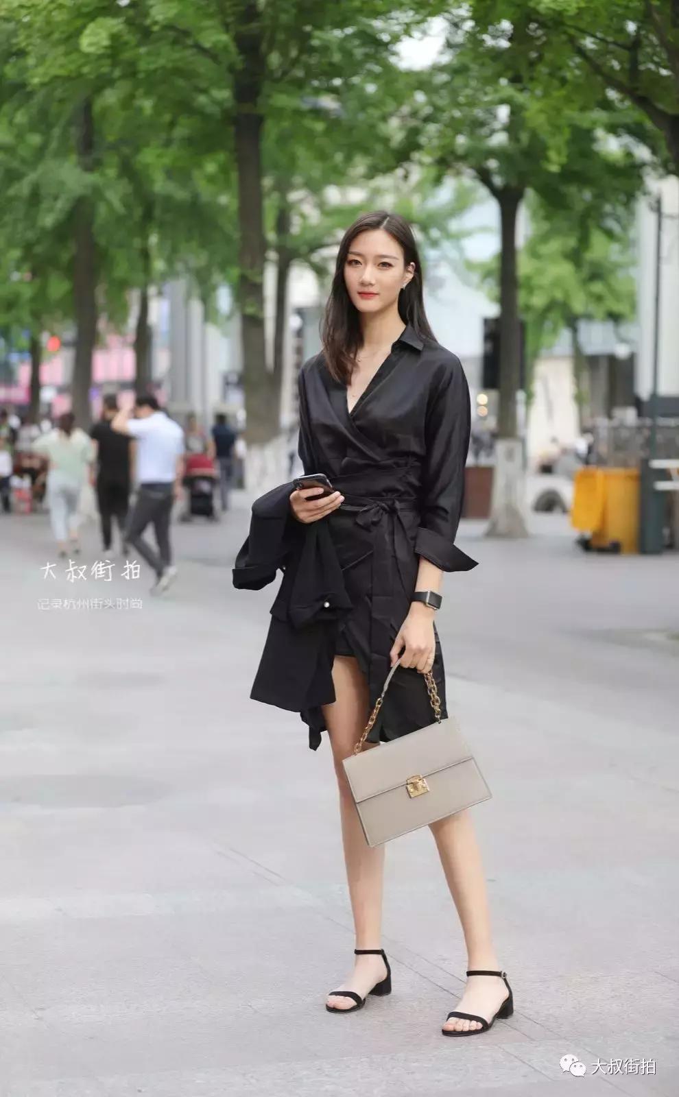 街拍绿色气质v领,街拍大v领