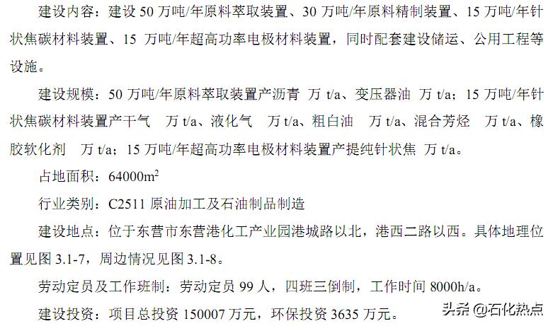 山东亿伟新材料拟建15万吨/年针状焦炭材料联合装置项目环评受理