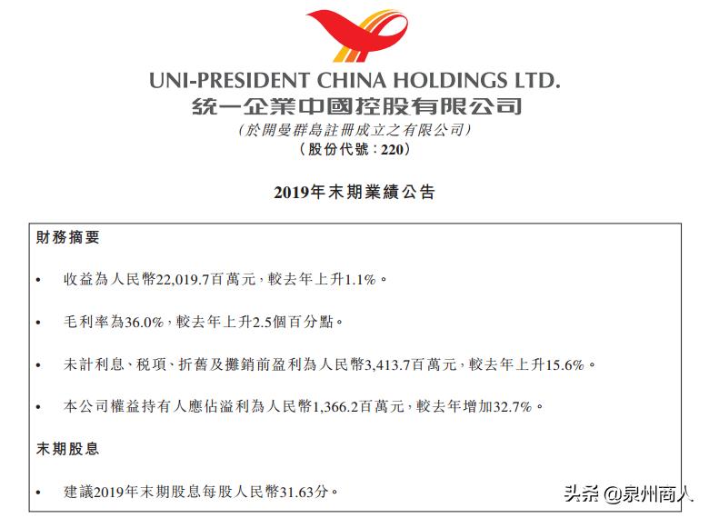 营收160亿净利润29亿,统一食品第三季度营收