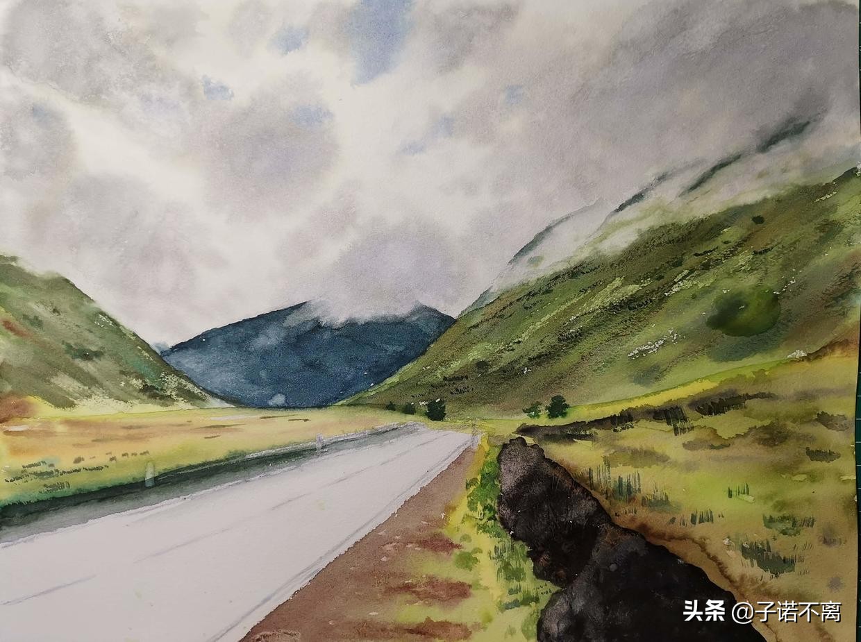 「子诺水彩」我为你翻山越岭,也安心看风景