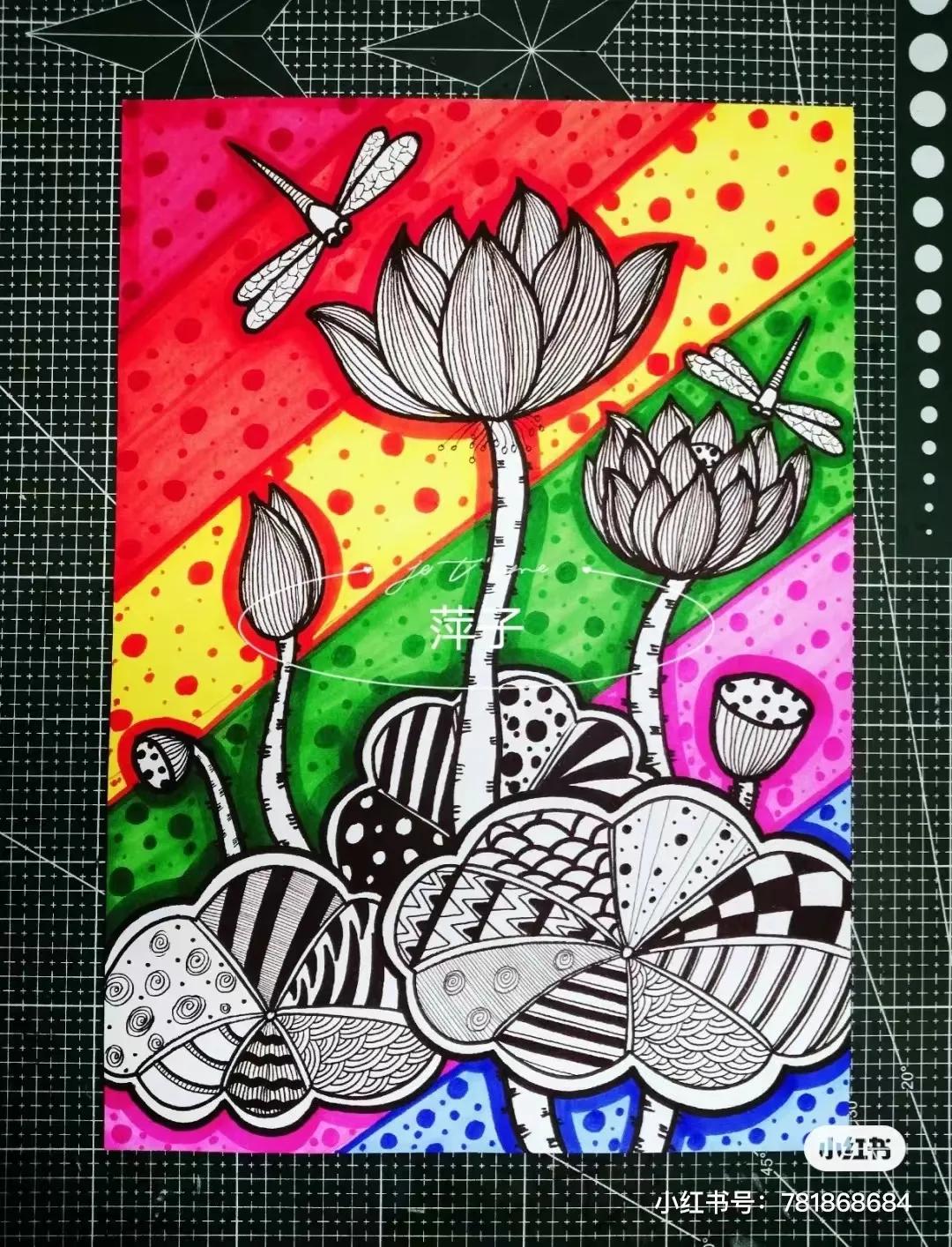 花卉简单线描创意画,花草线描画装饰