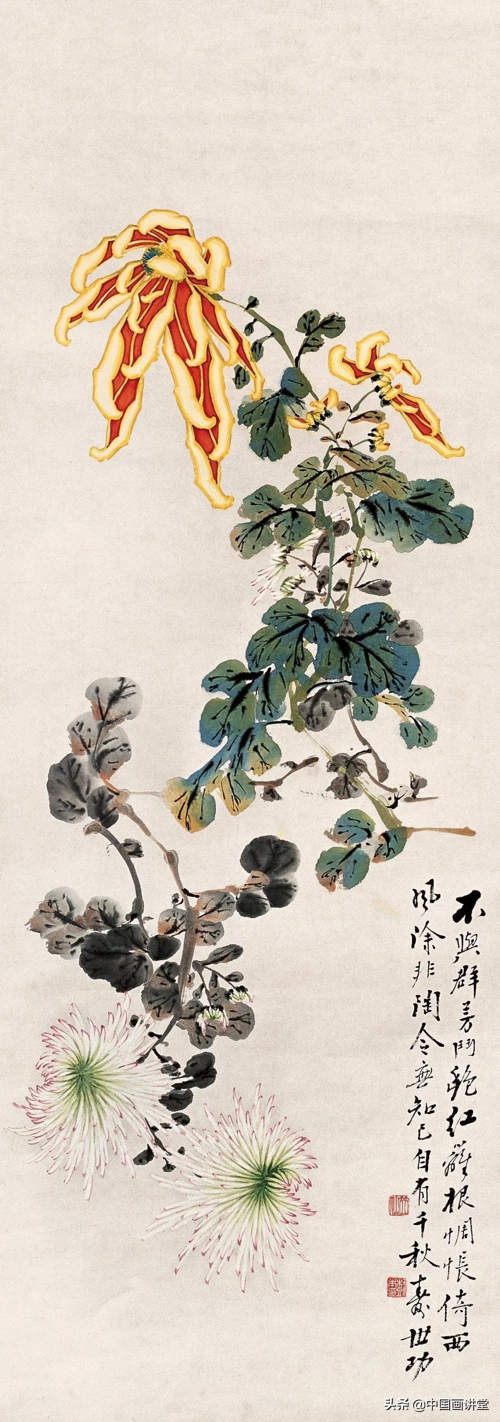 写意冬荷国画作品,金丝菊写意国画作品欣赏