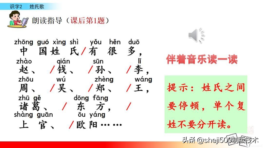 一年级下册语文识字2姓氏歌笔记,一年级下册第2课姓氏歌课堂笔记