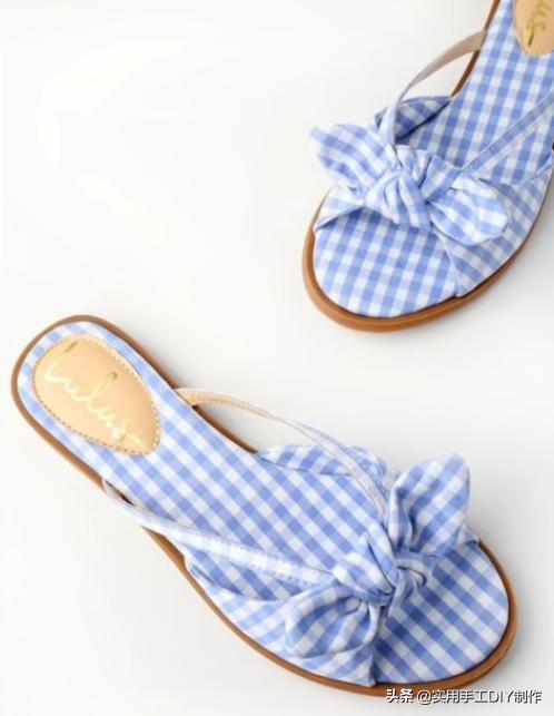 斜条纹小蝴蝶结拖鞋的织法,蝴蝶结草编拖鞋