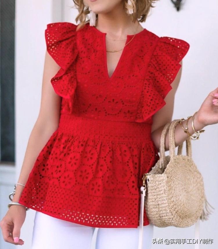 时尚原创设计蕾丝上衣,设计师款棉麻蕾丝上衣夏