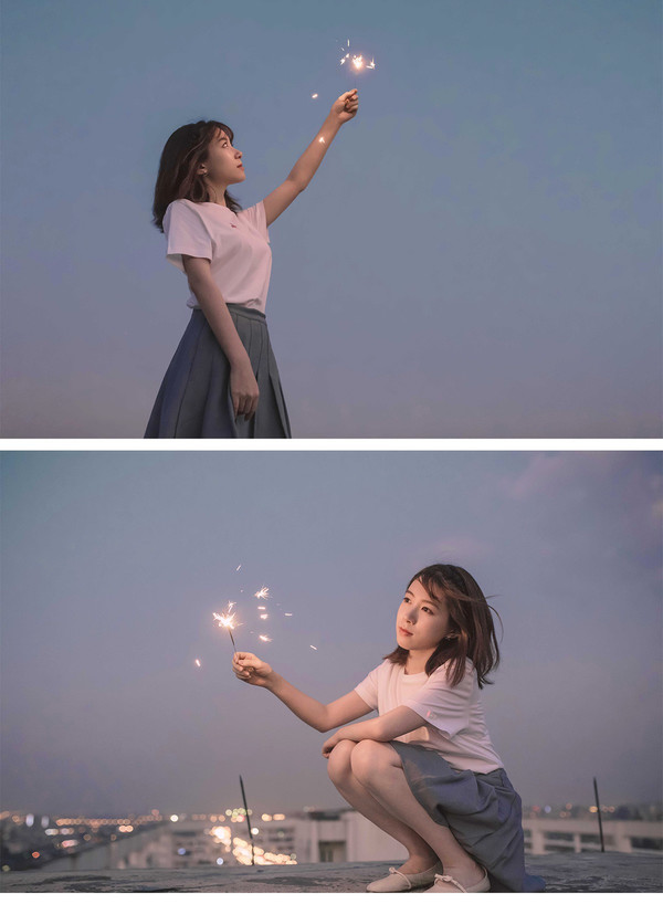 夜景人像图怎么调色比较高级,青蓝色调色夜景人像