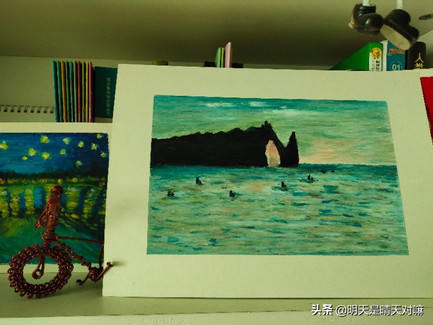 油画棒临摹大师作品,象鼻山油画棒