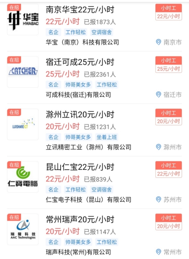 现在哪里工厂小时工工价最高,各城市工厂工价排名