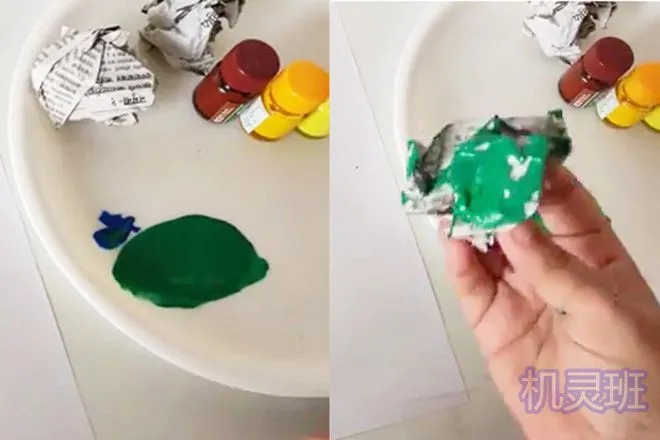 用树叶拓印画春天的大树,幼儿拓印秋天的树图片