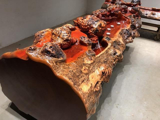 根雕茶桌下水安装,水泥仿木根雕茶桌