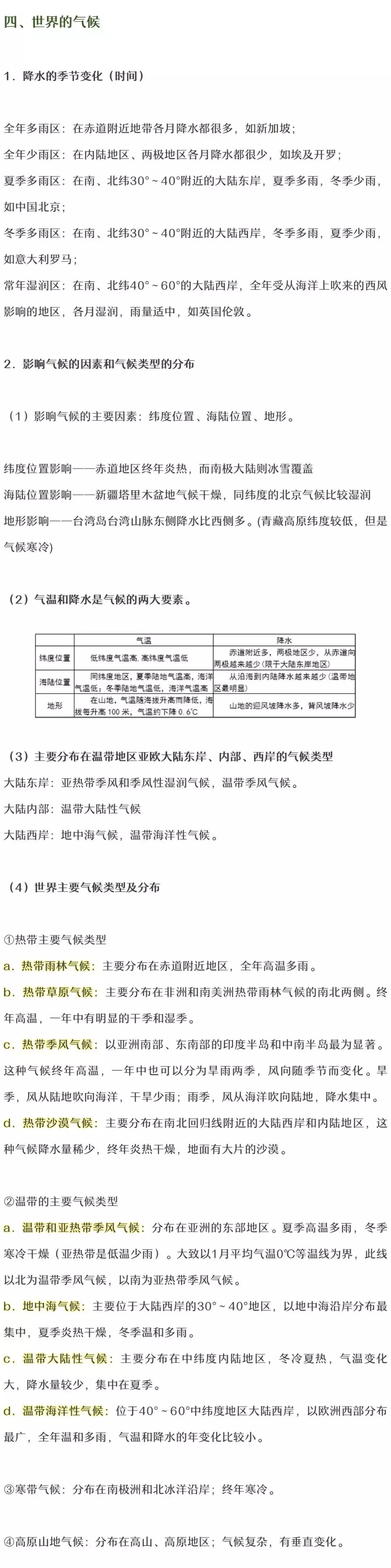 湘教版初一地理上册知识点可打印,地理全册必考知识点初中