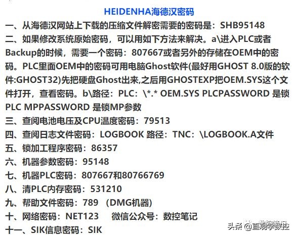 数控机床系统原始密码,机床密码一览表
