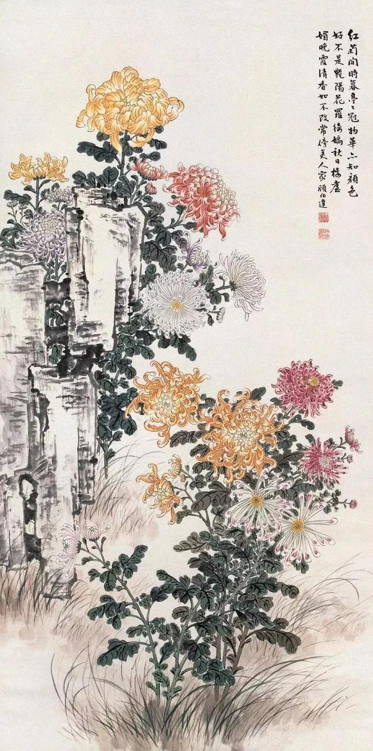 淡雅菊花国画100幅临摹,国画深秋菊花风景写意