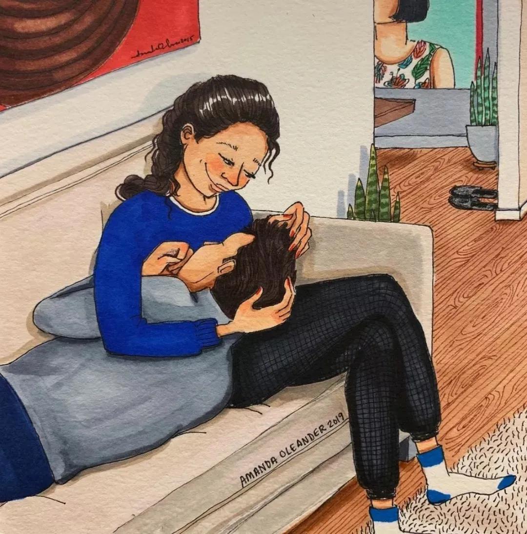 情侣两个人日常生活照片,情侣间的生活插画图片