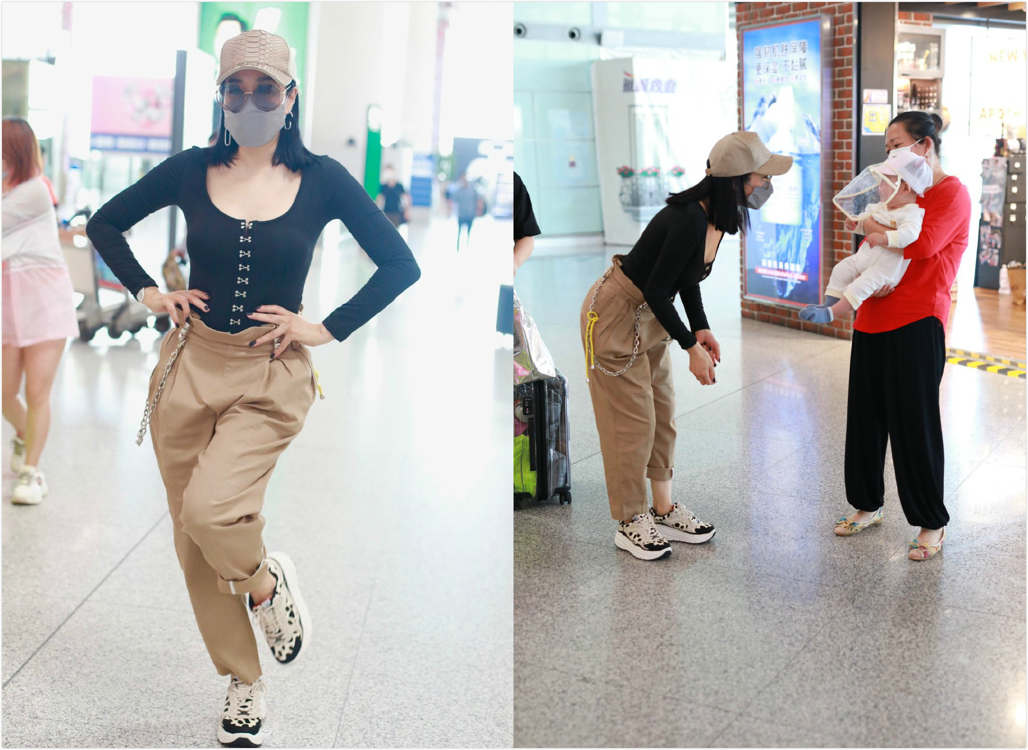 钟丽缇黑色哈伦裤,钟丽缇紧身衣穿搭