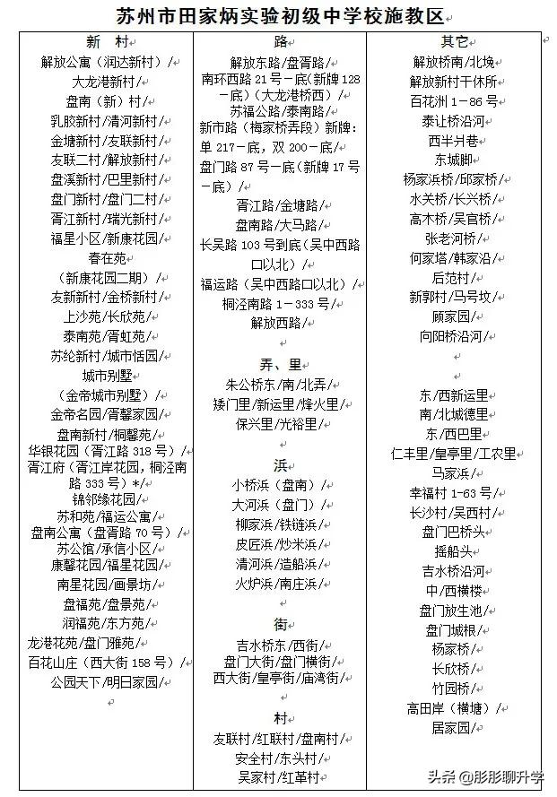 苏州相城区初中施教区,苏州中学施教区划分
