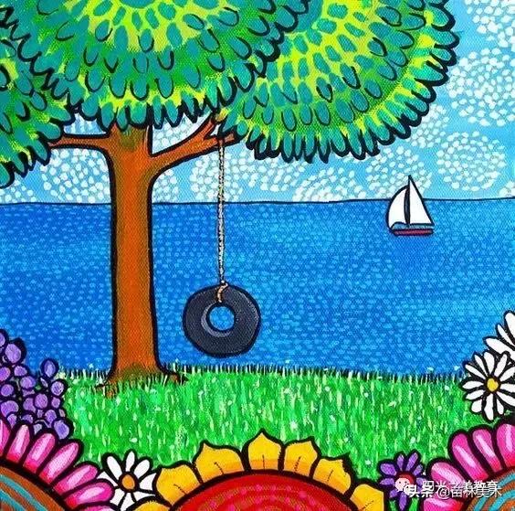 水粉作品风景清新,清凉一夏的水粉作品