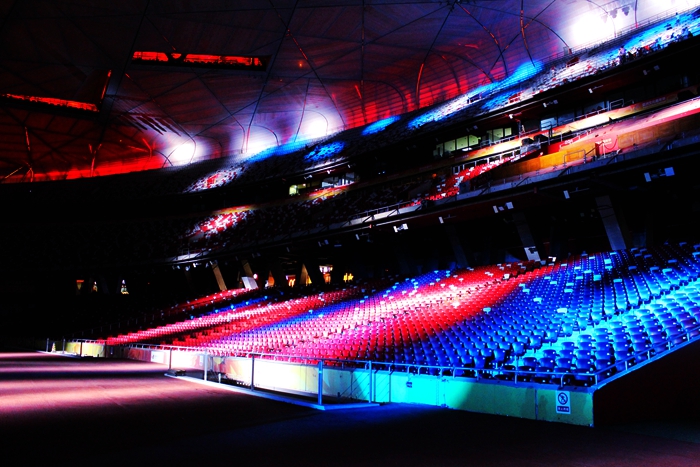 国家奥体中心灯光秀,鸟巢朝阳灯光节