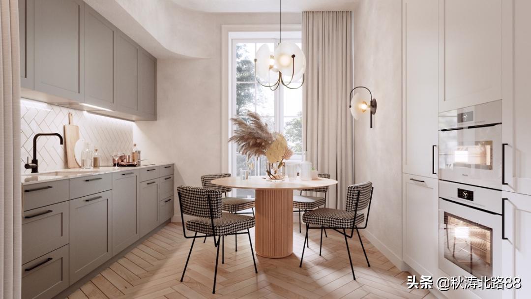 餐厅与阳台之间做个小吧台效果图,法式半开式厨房餐厅隔断吧台一体