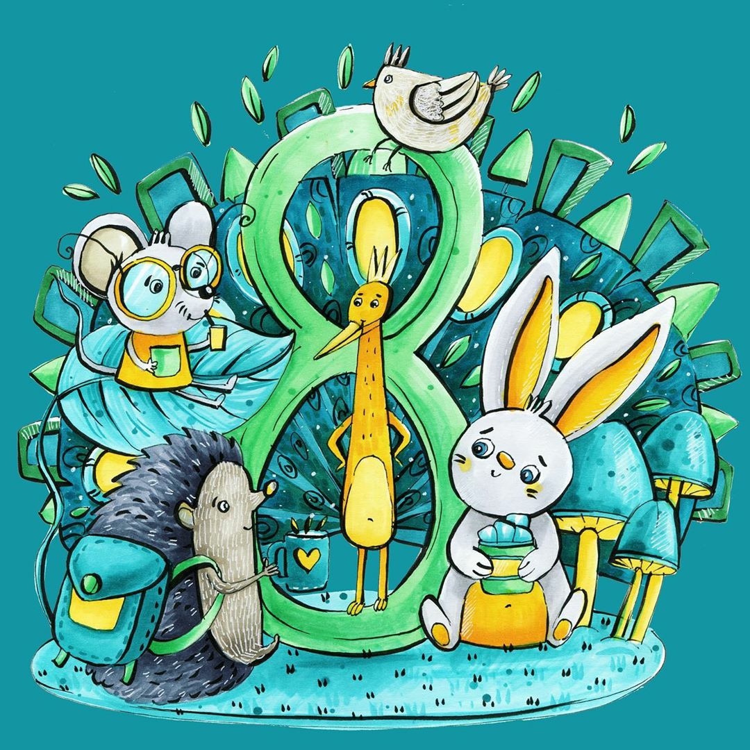 少儿美术马克笔素材：数字主题插画作品素材大全，高清10张图