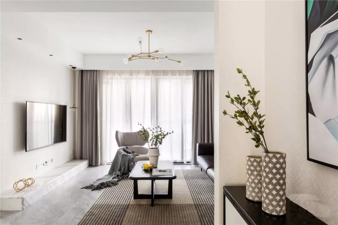 摩卡灰地砖客厅效果图,灰咖色客厅地砖装饰效果