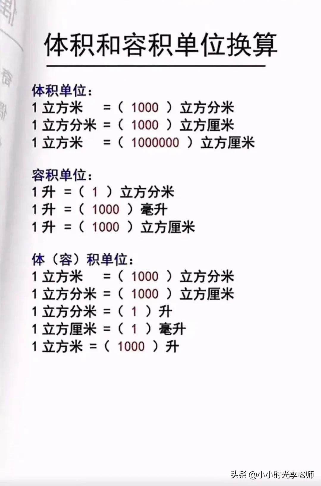 上海小学数学概念公式定律整理,小学数学单位换算公式大全免费