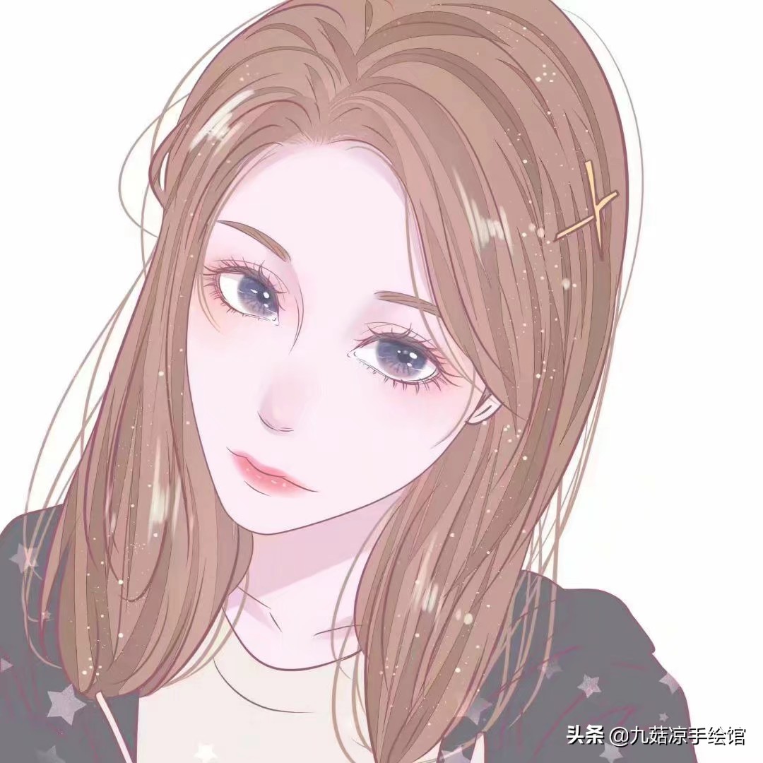 手绘情侣头像眼睛带心,拿花朵的手绘情侣头像