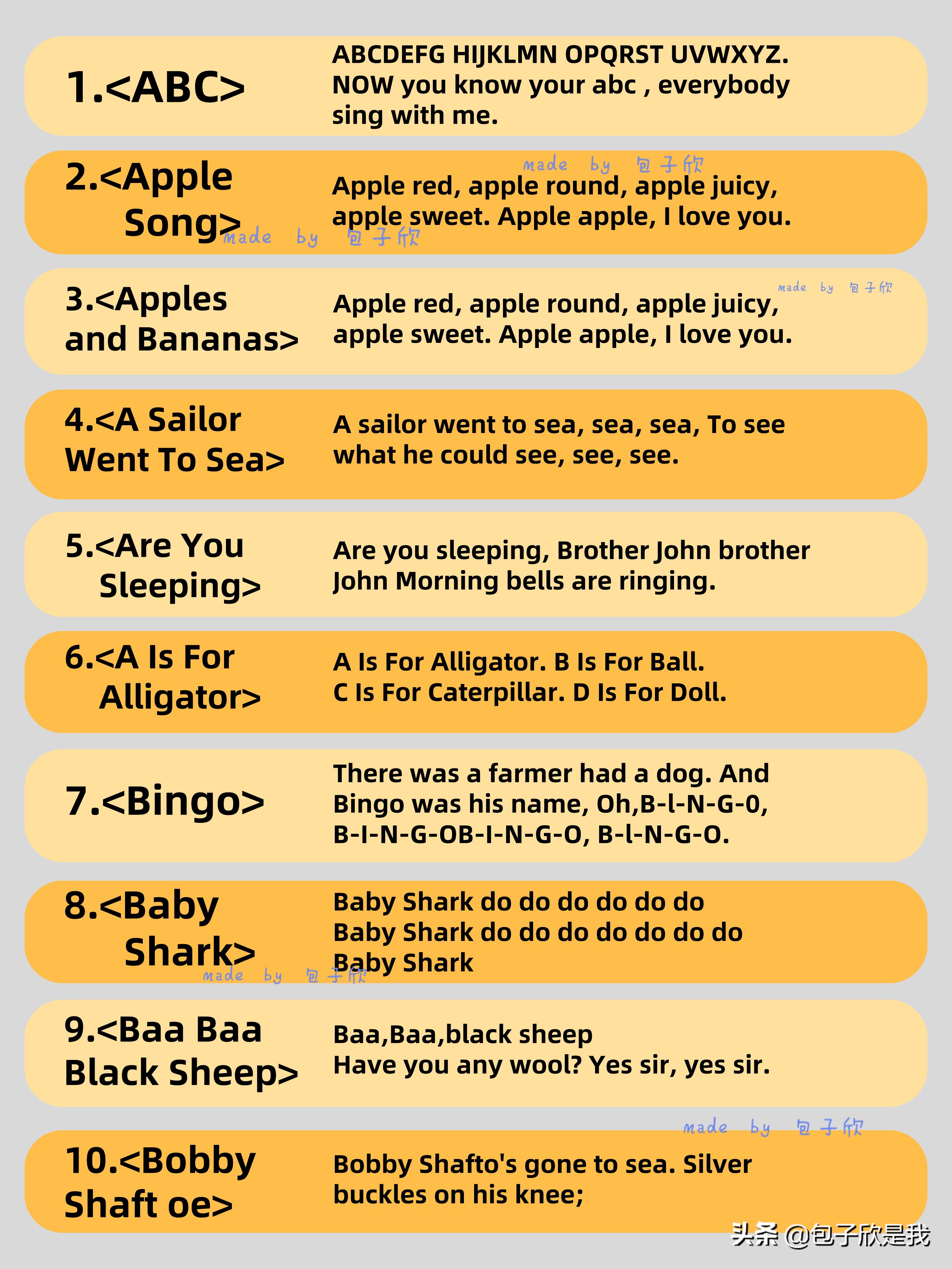 英语启蒙儿歌10首,英语启蒙儿歌100首自动播放