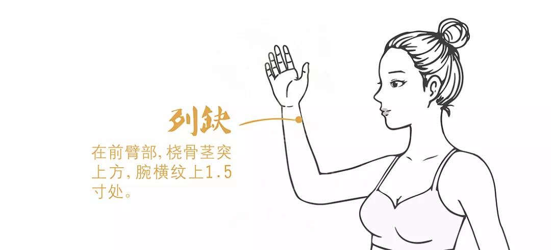 这四句话:头项寻列缺,肚腹三里留,腰背委中求,颜面合谷收!