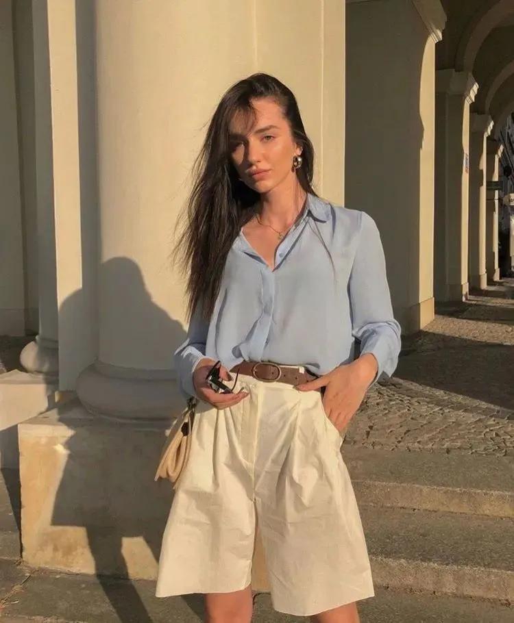 上短下长不露腿t恤穿搭夏季,显瘦t恤短裤穿搭