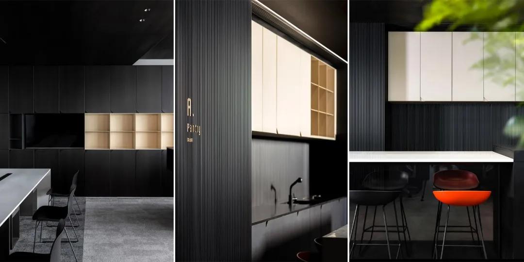 极简办公室水吧台组合效果图,现代轻奢办公室吧台