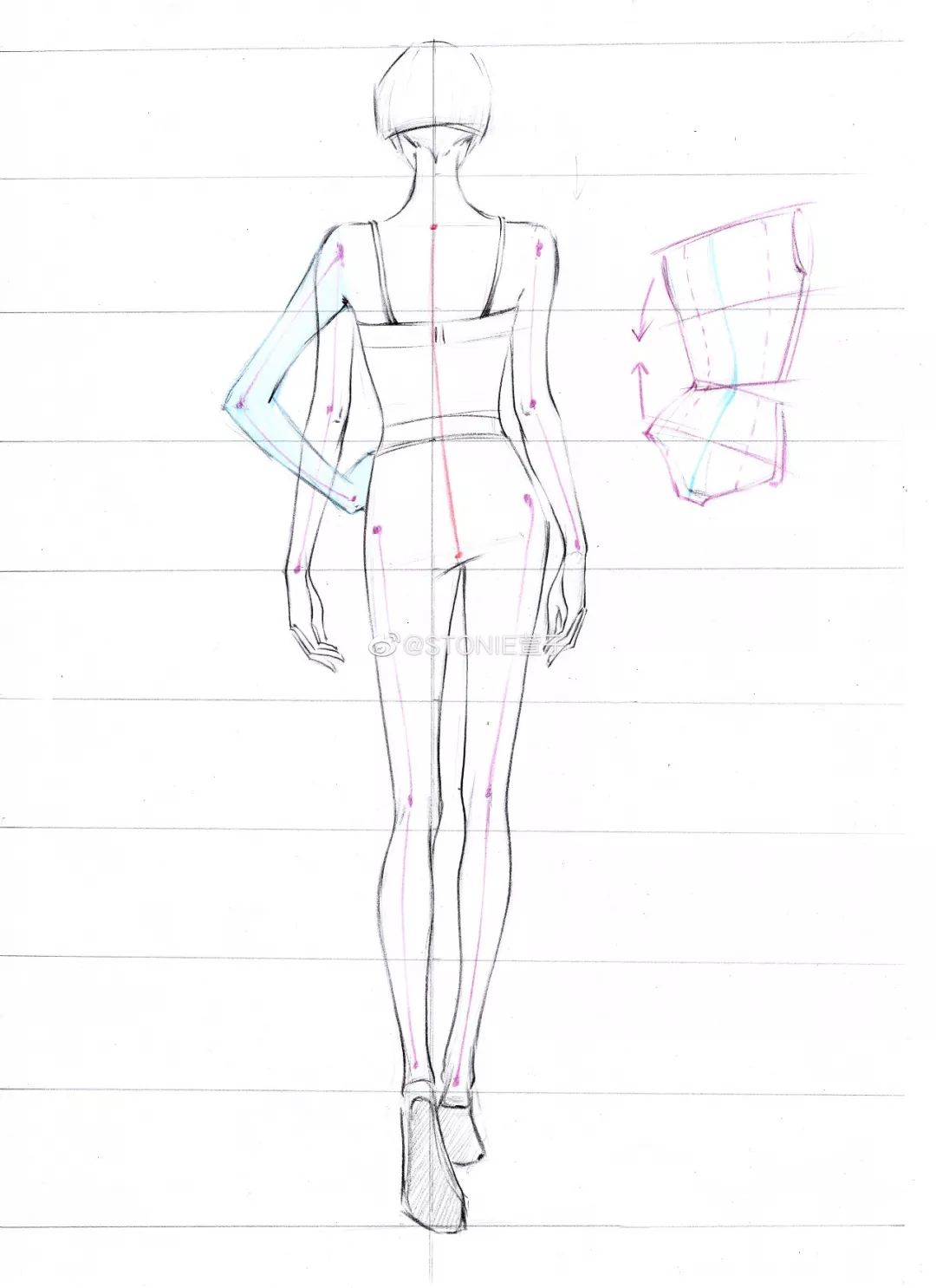 手绘服装画身体,手绘人物服装画法