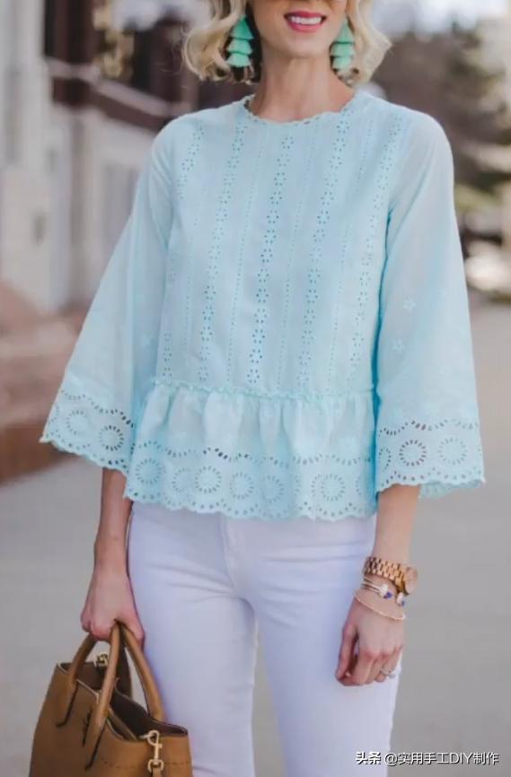 2020蕾丝领时尚气质纯色衬衣,时尚设计荷叶花边纽扣套头衬衫