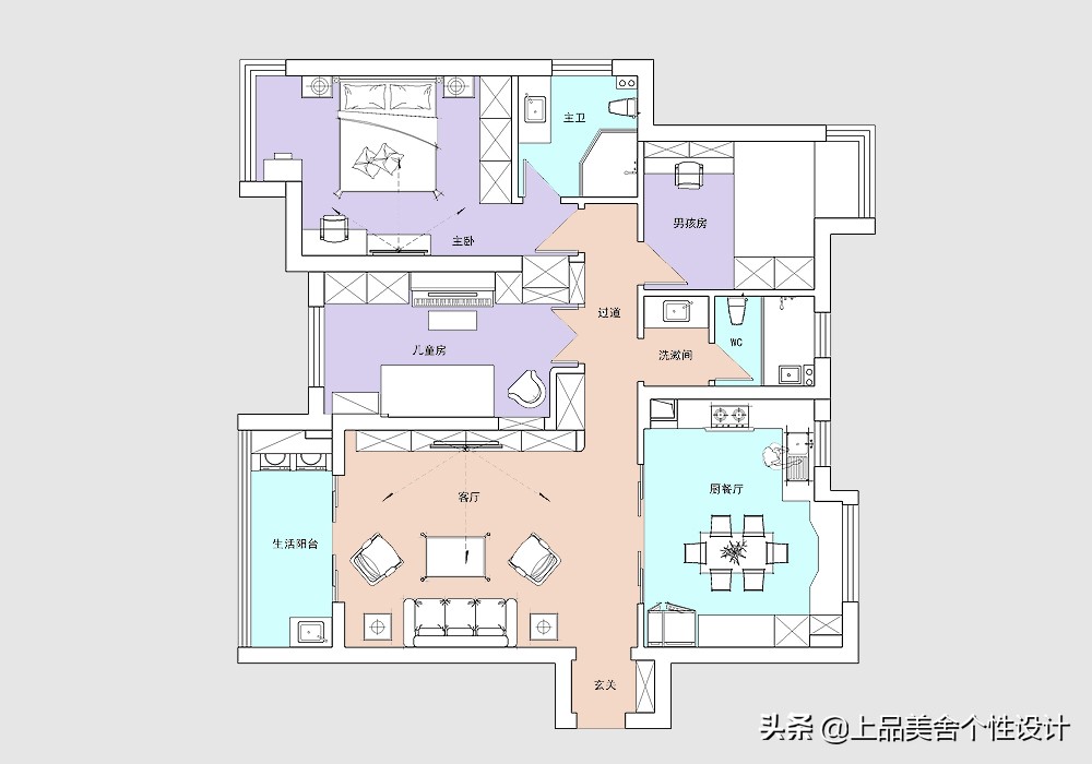 118平米美式风格，整面墙的电视柜大大提升了收纳空间