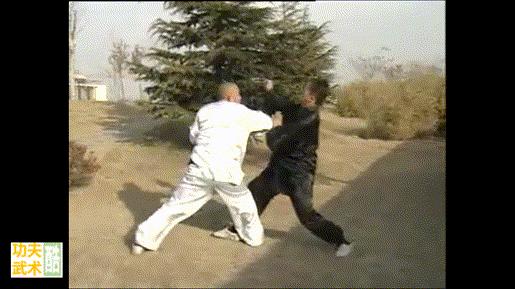 动画演示传武散手实战：内侧锁喉、内侧盘肘，近身攻敌中线要害