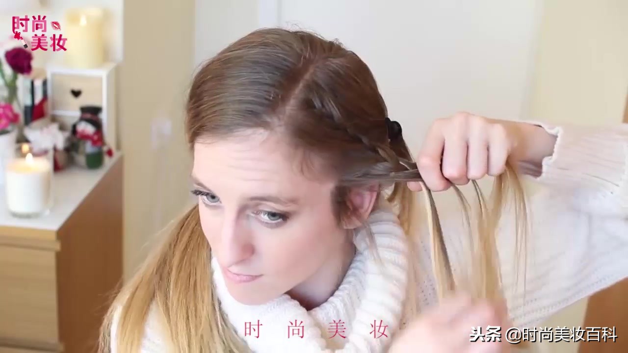 渔夫帽短发型编发教程,海边造型中短编发