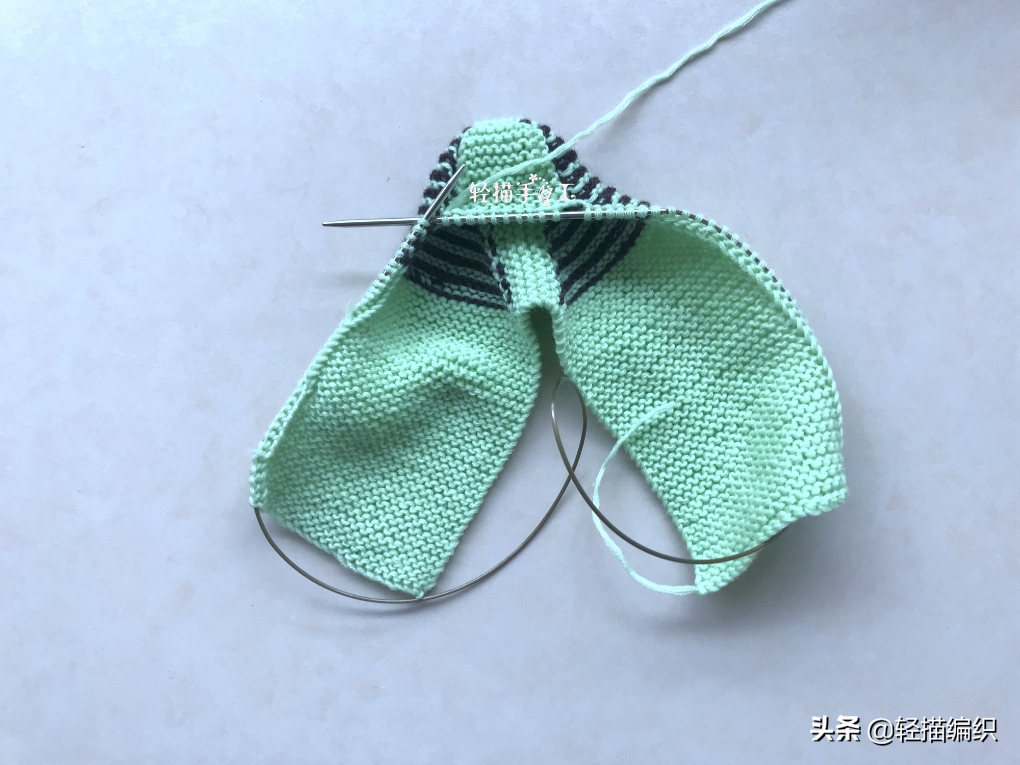 单条纹复古花样地板袜编织,新手一学就会织的地板袜