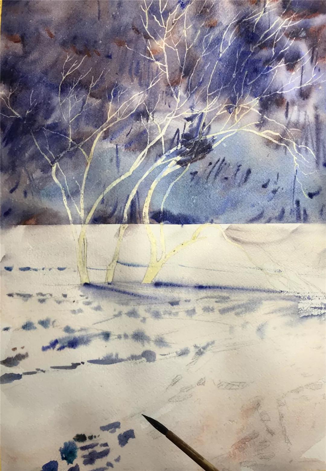 100幅风景写生水粉画教程,如何画雪景图水彩画教程