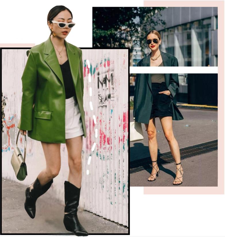 西装配潮流短裤,时尚气质小西装配皮短裤穿搭