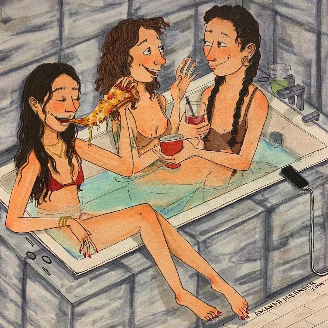 情侣两个人日常生活照片,情侣间的生活插画图片