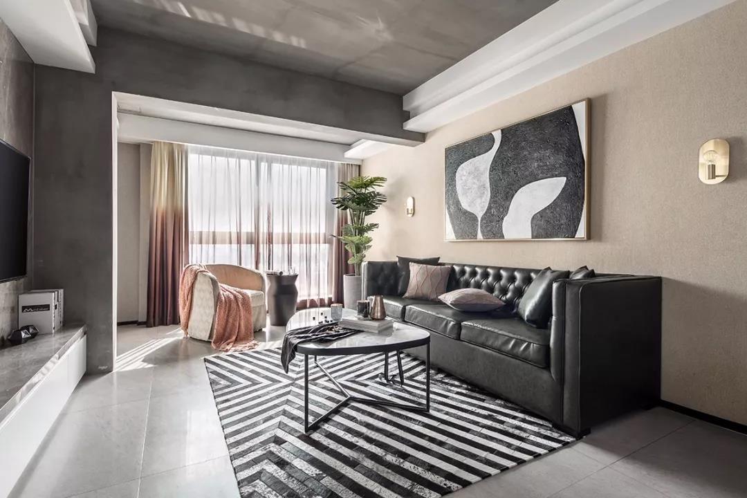 摩卡灰地砖客厅效果图,灰咖色客厅地砖装饰效果