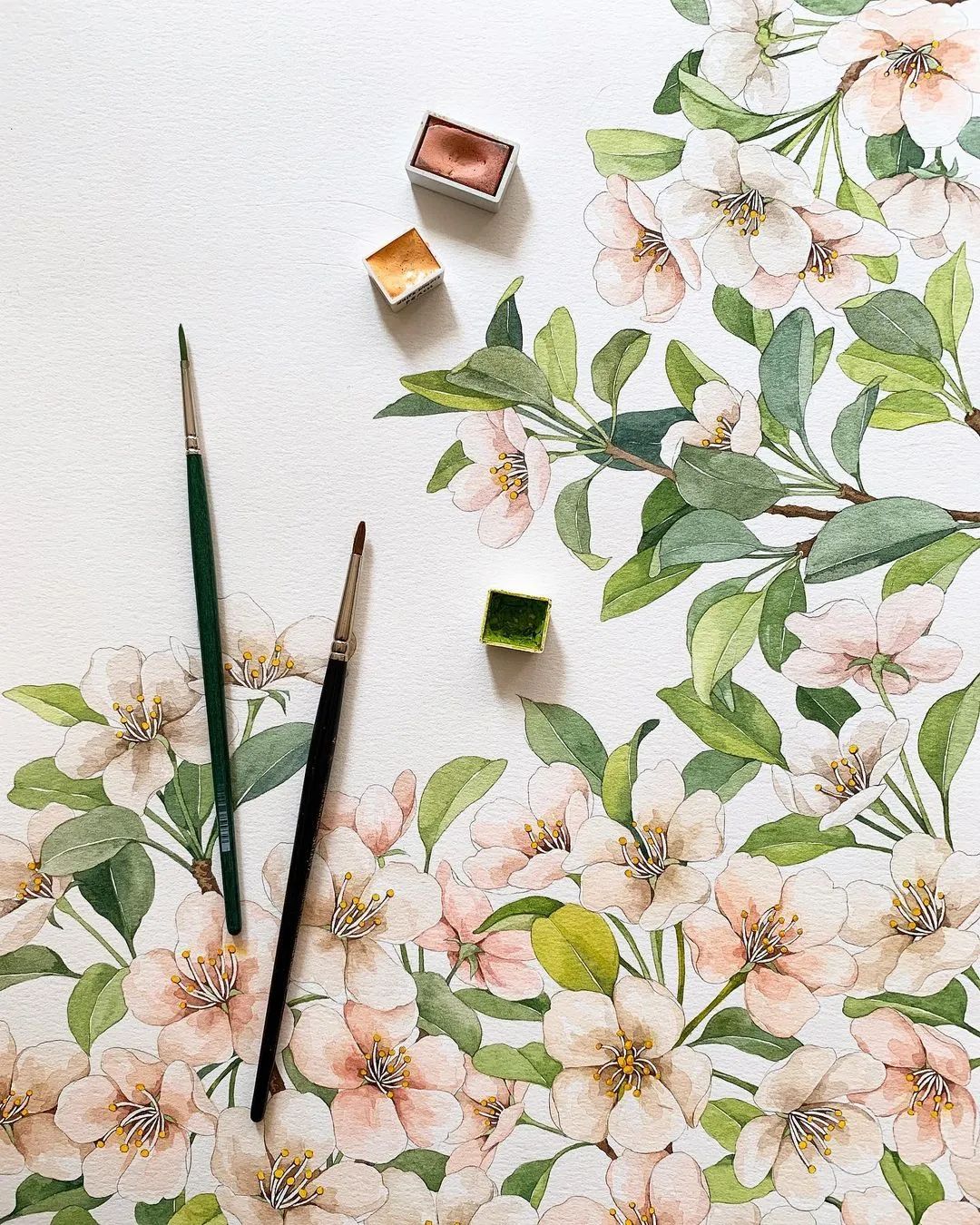 超美水彩画治愈,韩国女孩画画