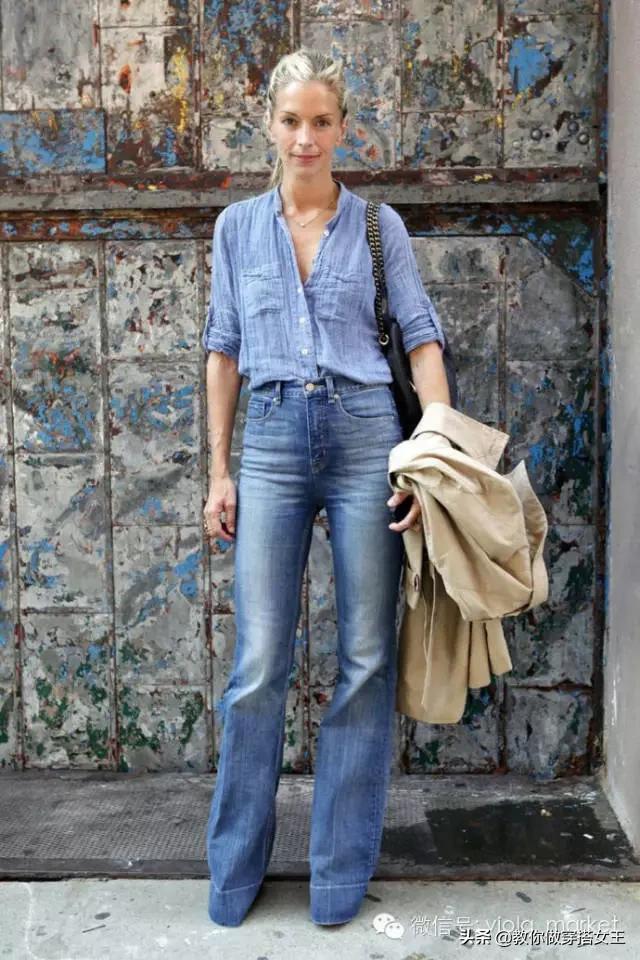 今年最火的喇叭裤窄版阔腿牛仔裤,今年最火的裤子显瘦喇叭裤