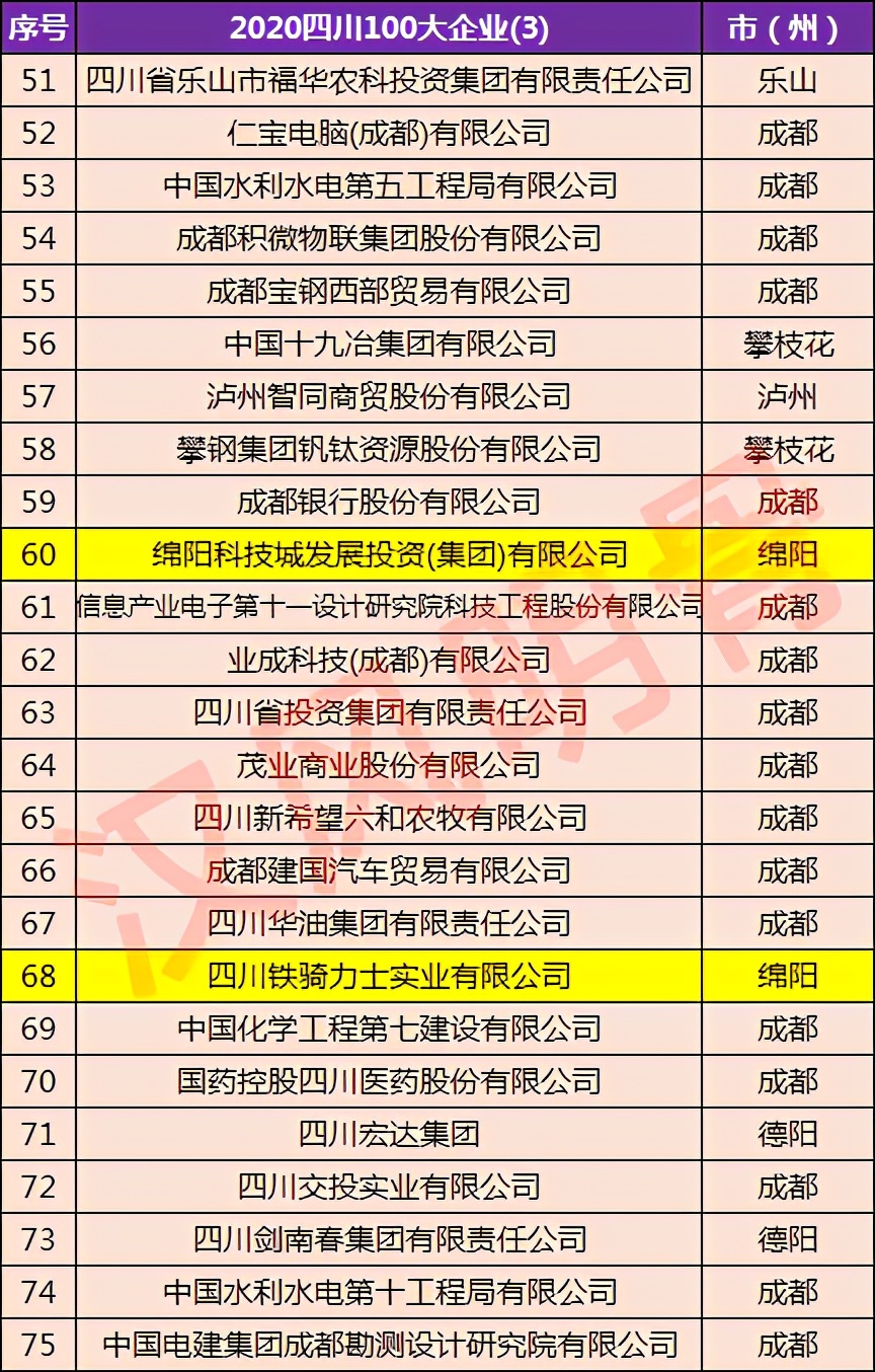 绵阳九强企业:九洲电器第3,铁骑力士第6