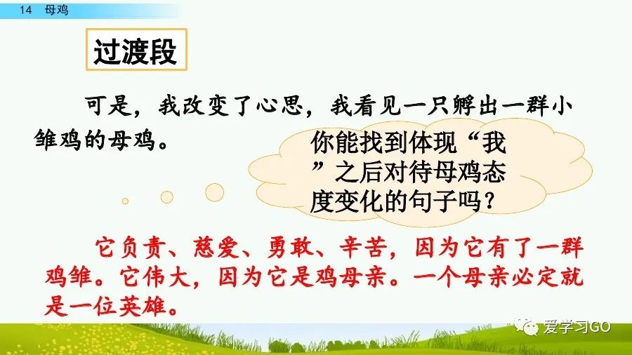 四年级下册语文母鸡课文重点讲解,四年级下册语文14课母鸡重点知识