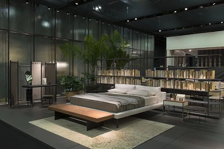 卧室床柜一体效果图,现代简约卧室家具全套