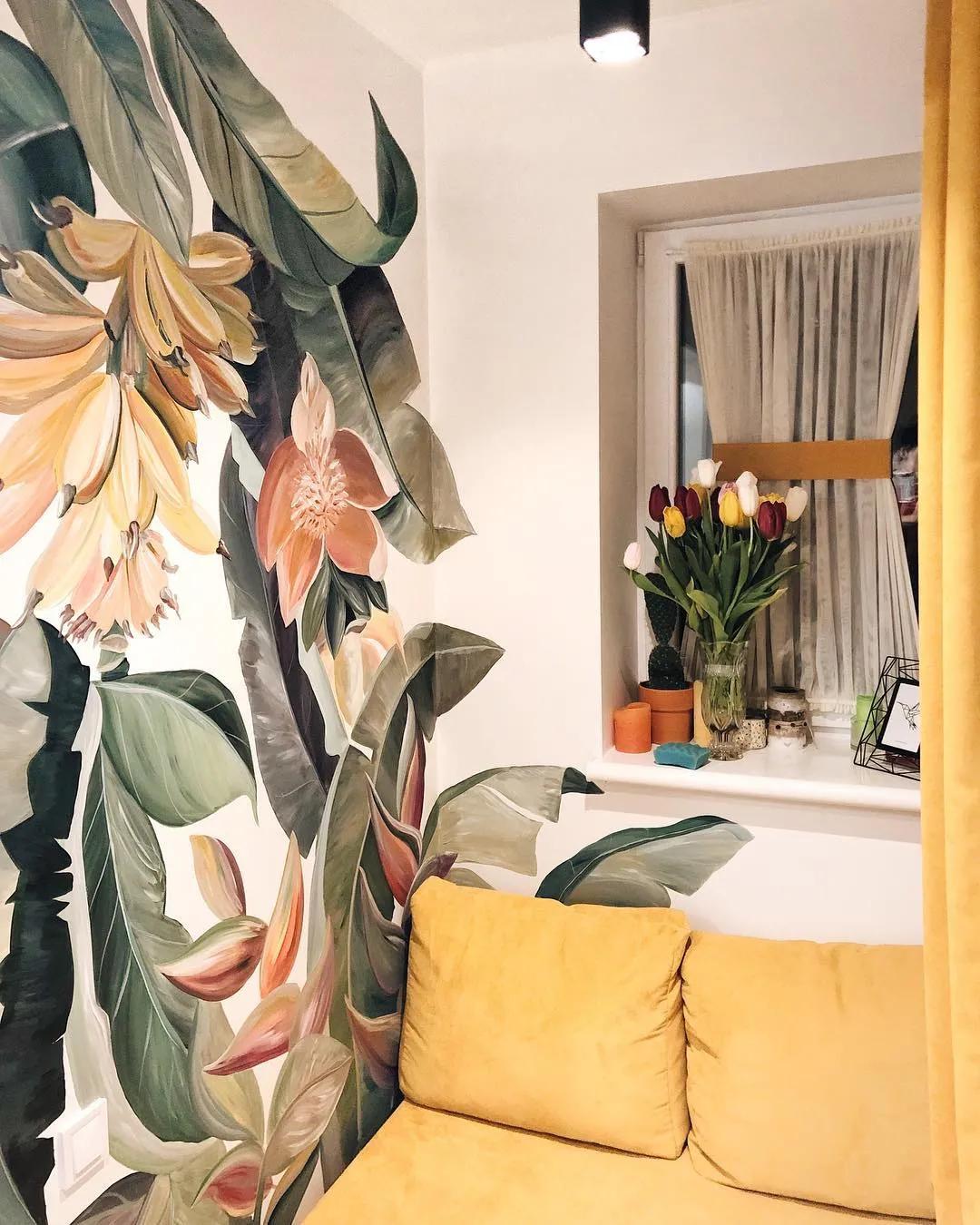 花卉墙绘,墙绘花卉色彩作品