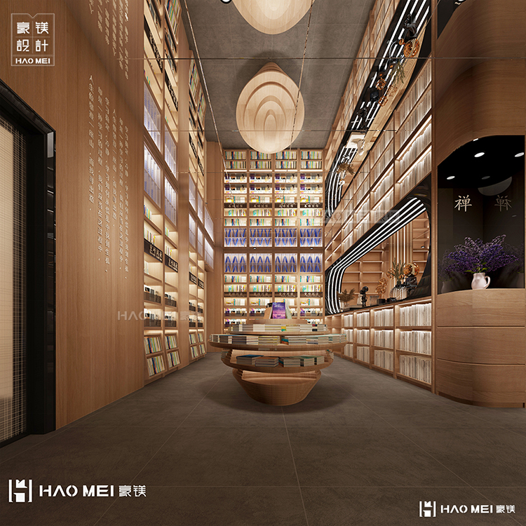 设计现代风格书店,工业风书店装修